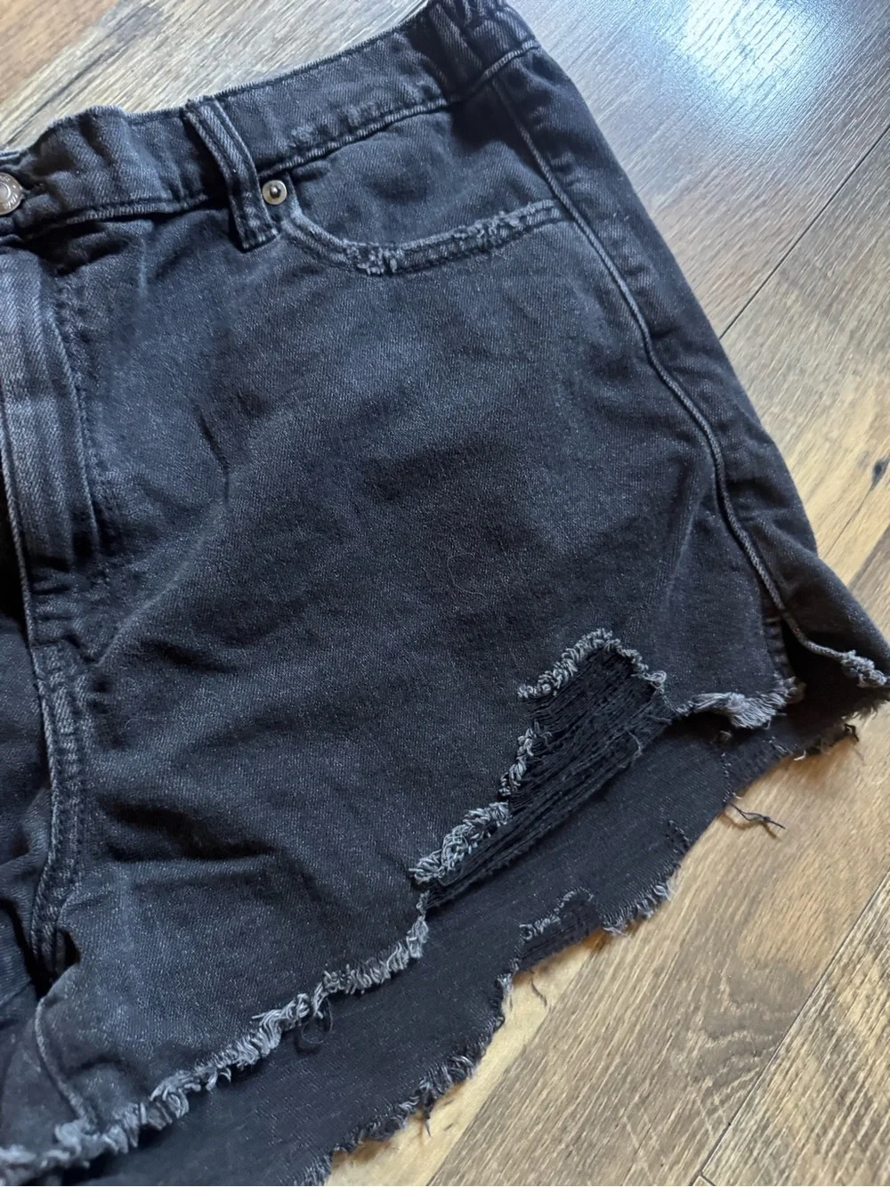 aerie Black Distressed Cutoff Denim Shorts - Picture 2 of 8